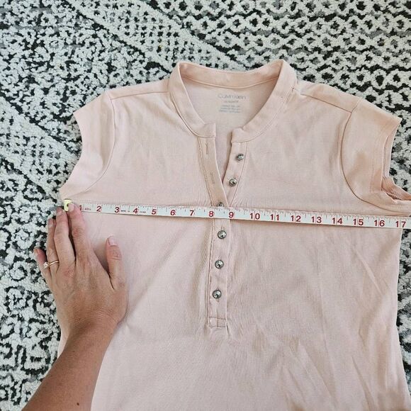 Calvin Klein Modern Essentials Cap Sleeve Henley Top in Light Pink Size XS - Picture 5 of 7